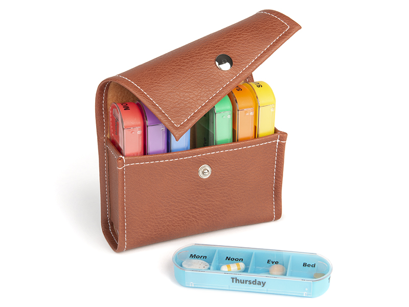 Pillen / Tablettendose - 7-Tage-Etui, Kunstleder je 4 Fächer